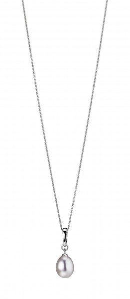 Perlenkette mit Clipanhänger Süßwasser weiss Tropfen Silber rhodiniert 50 cm