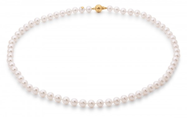 Perlenkette 50 cm 585/- Gelbgold - Akoya rund weiß 6.5-7 mm