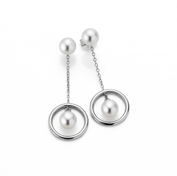 Perlenohrstecker Kreiselement Silber – Süßwasserperle rund schwebend