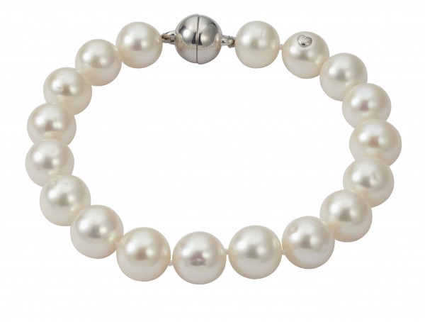 Klassisches Perlenarmband mit Kugelschließe - Süßwasser rund weiß 10-11 mm