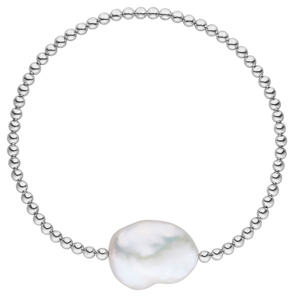 Silberkugelarmband mit einer Perle - Süßwasser barock weiß