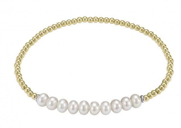 Silberkugelarmband mit mehreren Perlen gelb vergoldet - Süßwasser rund weiß