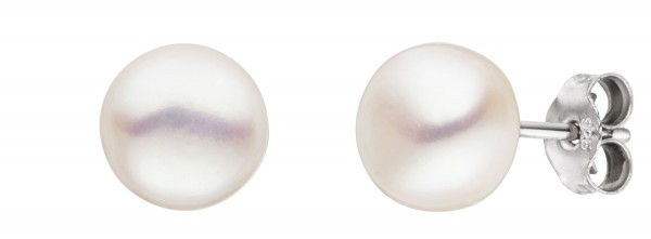 Perlenohrstecker Süßwasser weiss button 8-9 mm