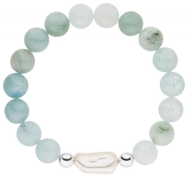 Aquamarin-Armband mit einer Perle – Süßwasser barock weiß